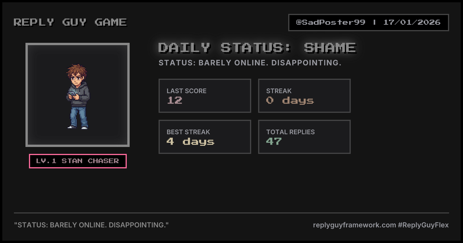 Low Battery Card - Game Over shame card